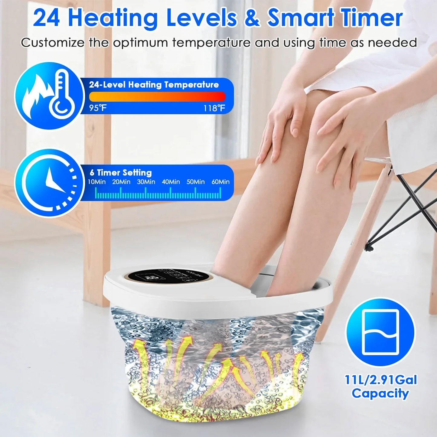 Foot Spa Collapsible Heated 11L Massage & Bubbles
