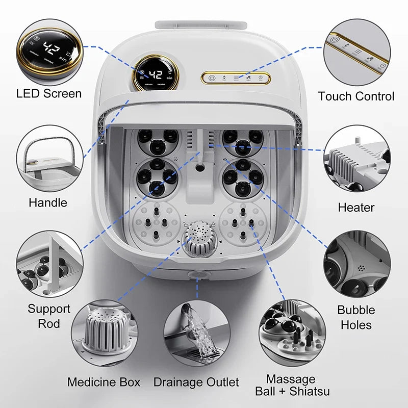 Foot Spa Foldable Heated Bubble & Roller Massage