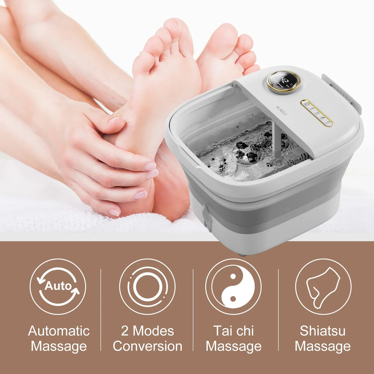 Foot Spa Foldable Heated Bubble & Roller Massage