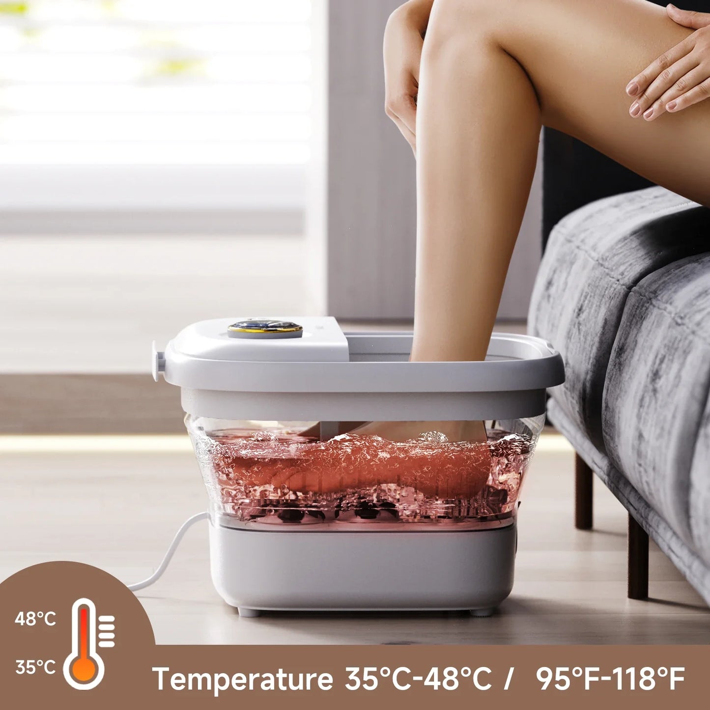 Foot Spa Foldable Heated Bubble & Roller Massage