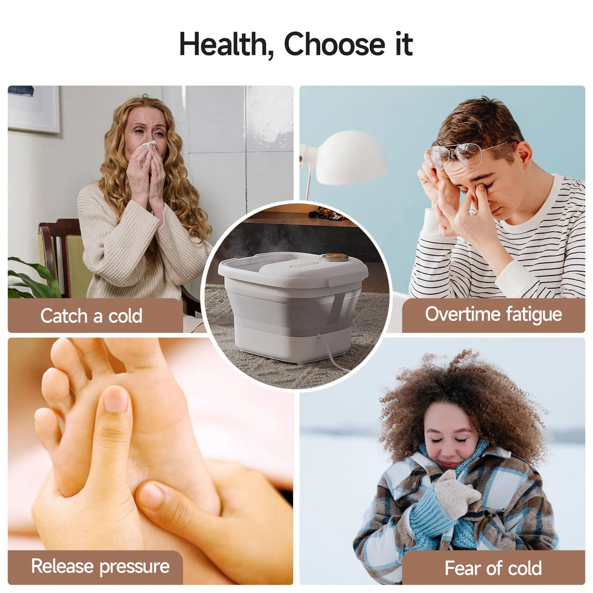 Foot Spa Foldable Heated Bubble & Roller Massage