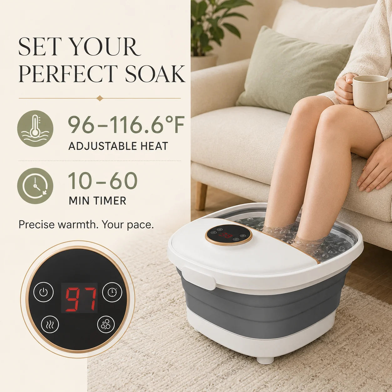 Foot Spa Foldable Heated Six Rollers
