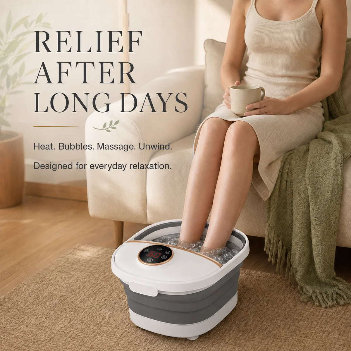Foot Spa Foldable Heated Six Rollers