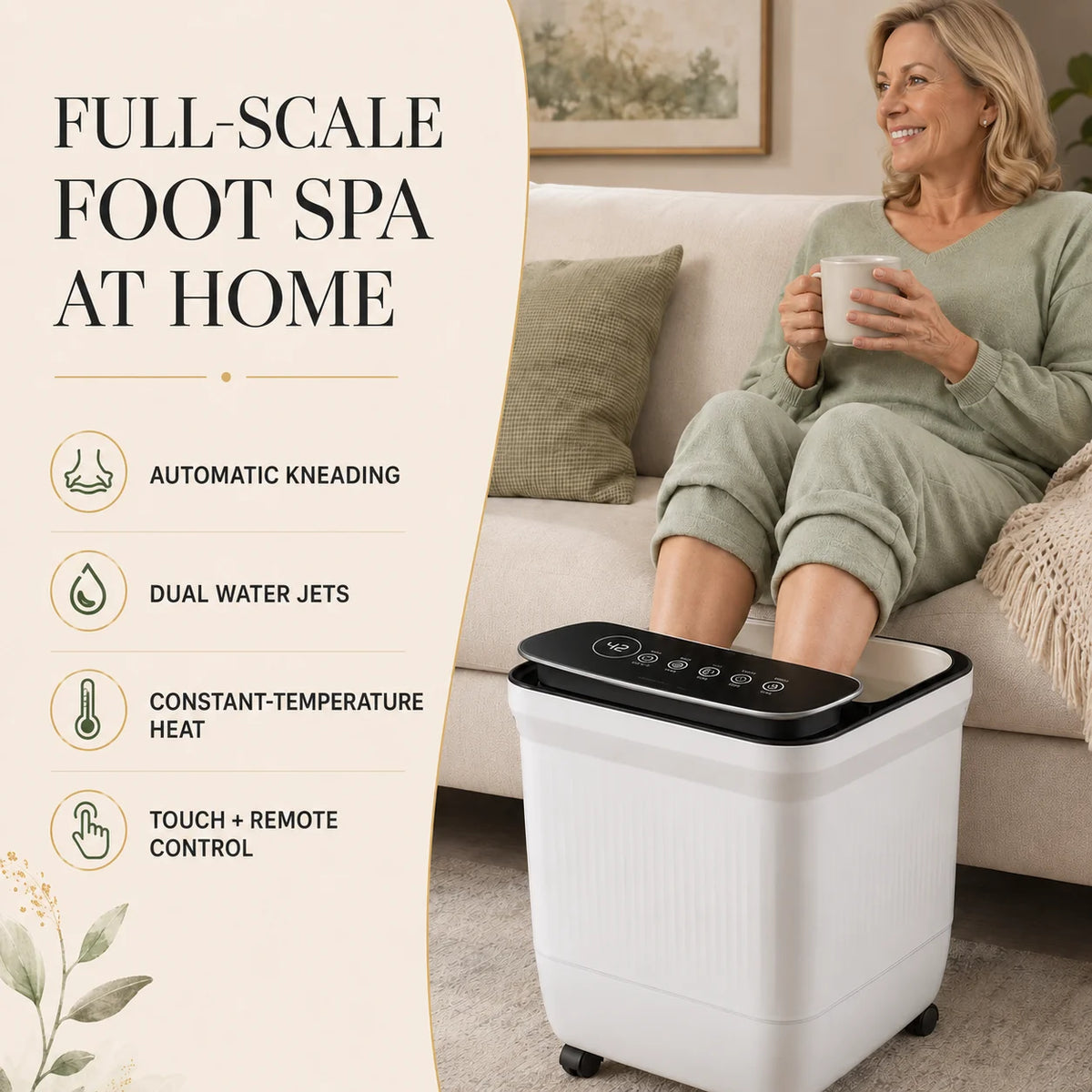Foot Spa Massager Heated 3D Rollers & Calf Jets