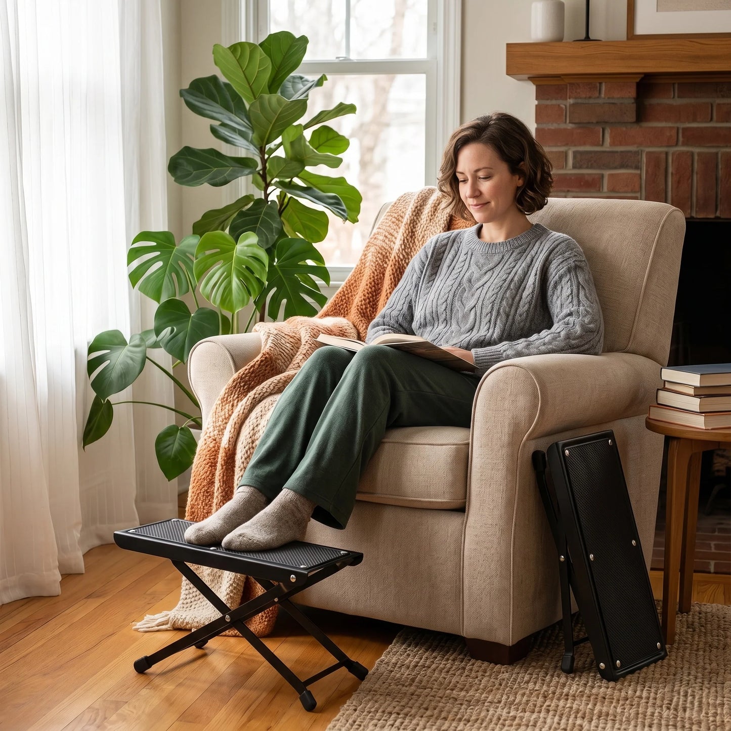 Footrest Platform Height-Adjustable Slip-Resistant Base