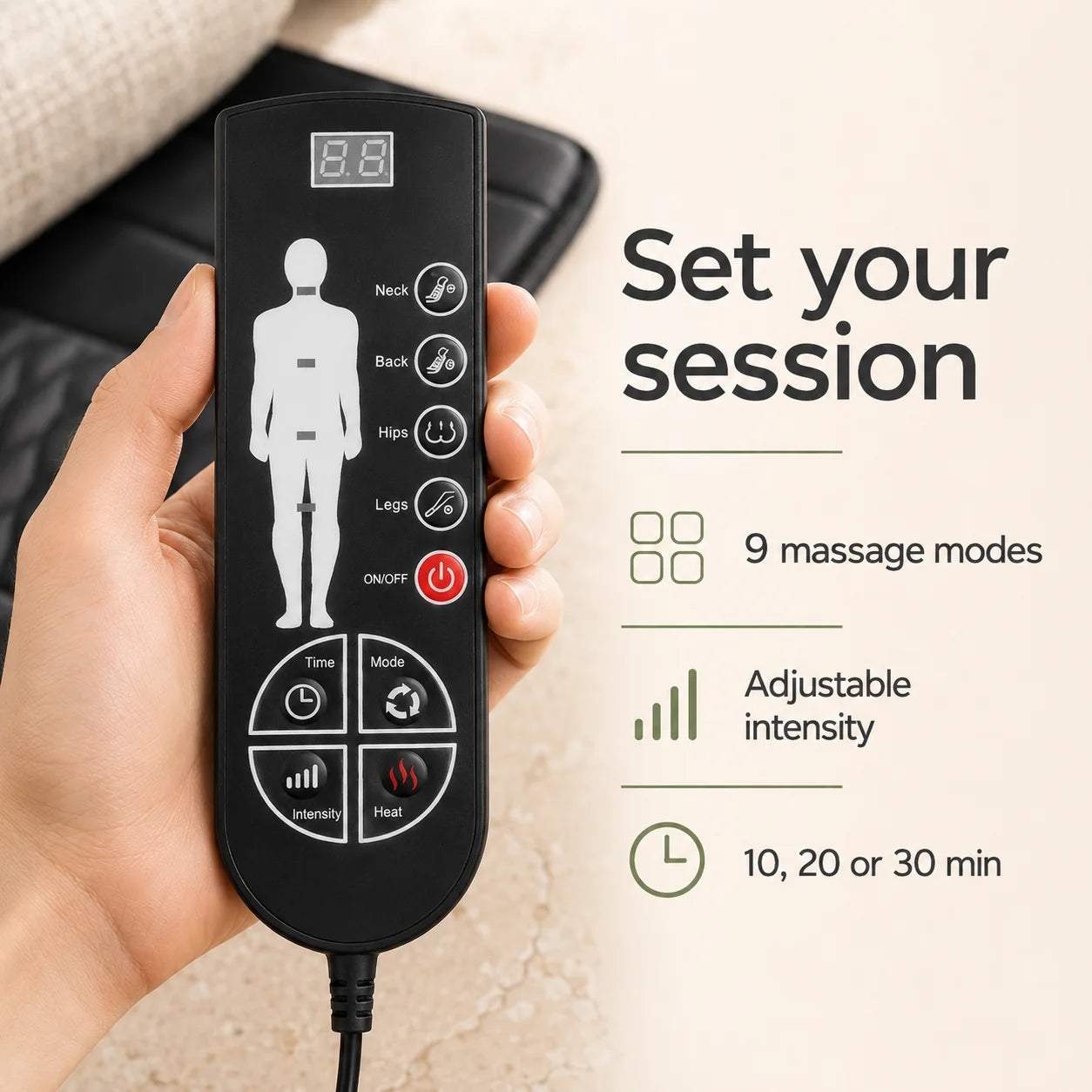 Full-Body Massage Mat Shiatsu Nodes 9 Modes & Heat