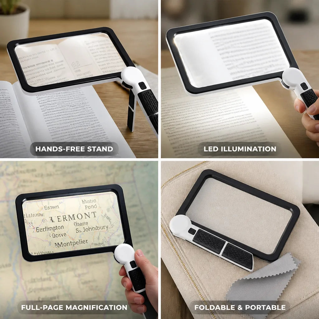 Full-Page Magnifier LED Light & Foldable Stand