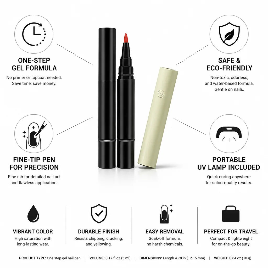 Gel Nail Pen One-Step Fine-Tip With UV Lamp
