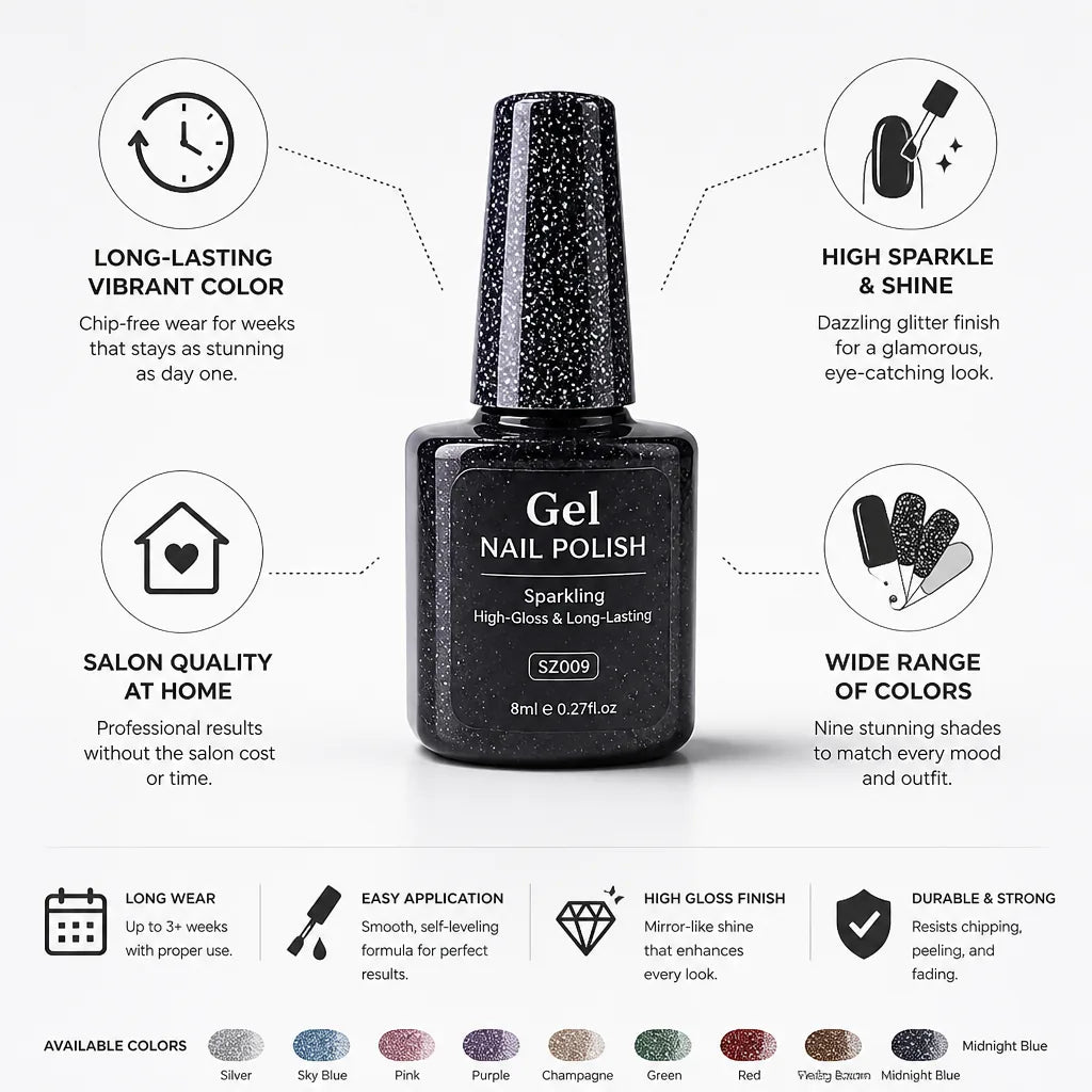 Gel Nail Polish Sparkling High-Gloss & Long-Lasting Nine Colors