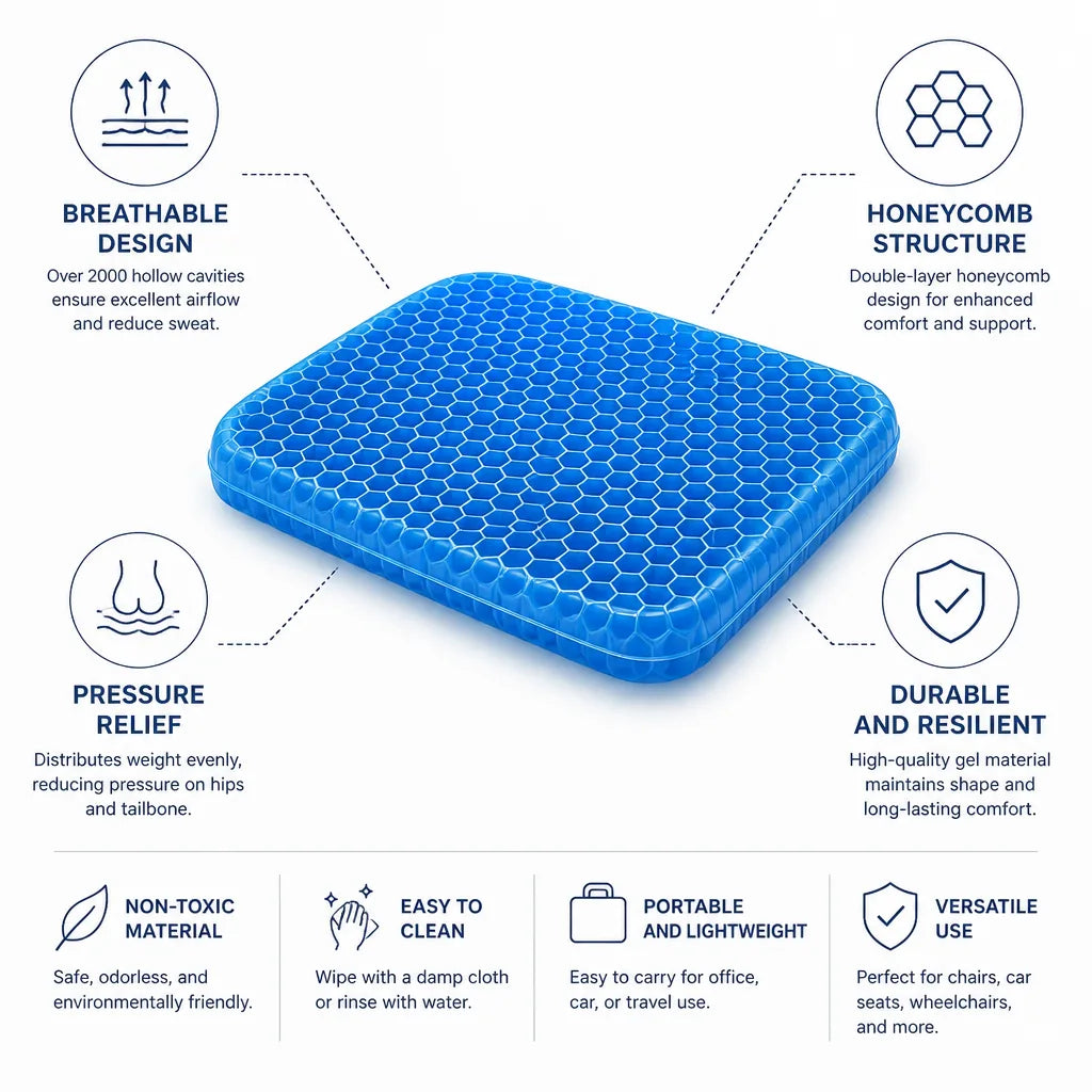 Gel Seat Cushion Honeycomb Breathable Pressure Relief