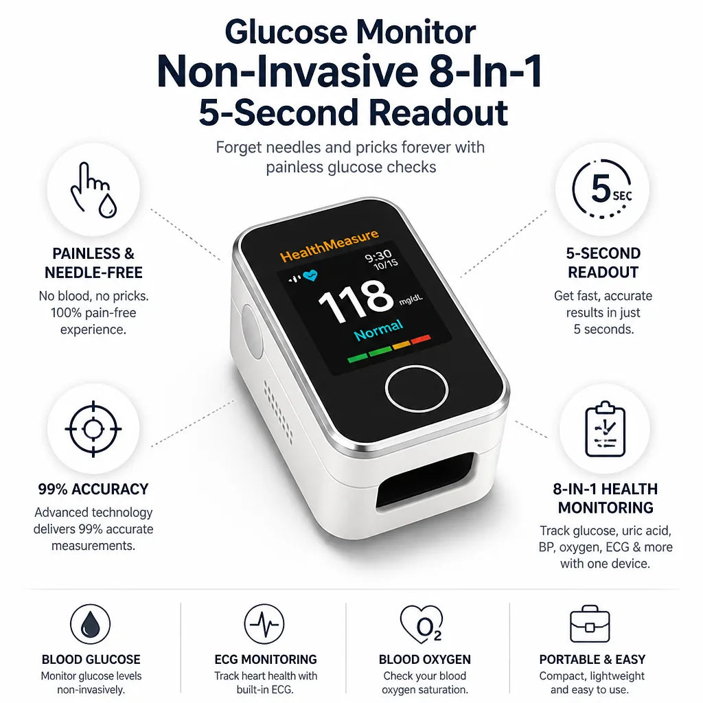 Glucose Monitor Non-Invasive 8-In-1 5-Second Readout