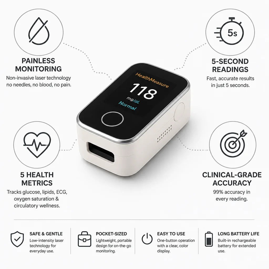 Glucose Monitor Non-Invasive Painless 5-Second Readings