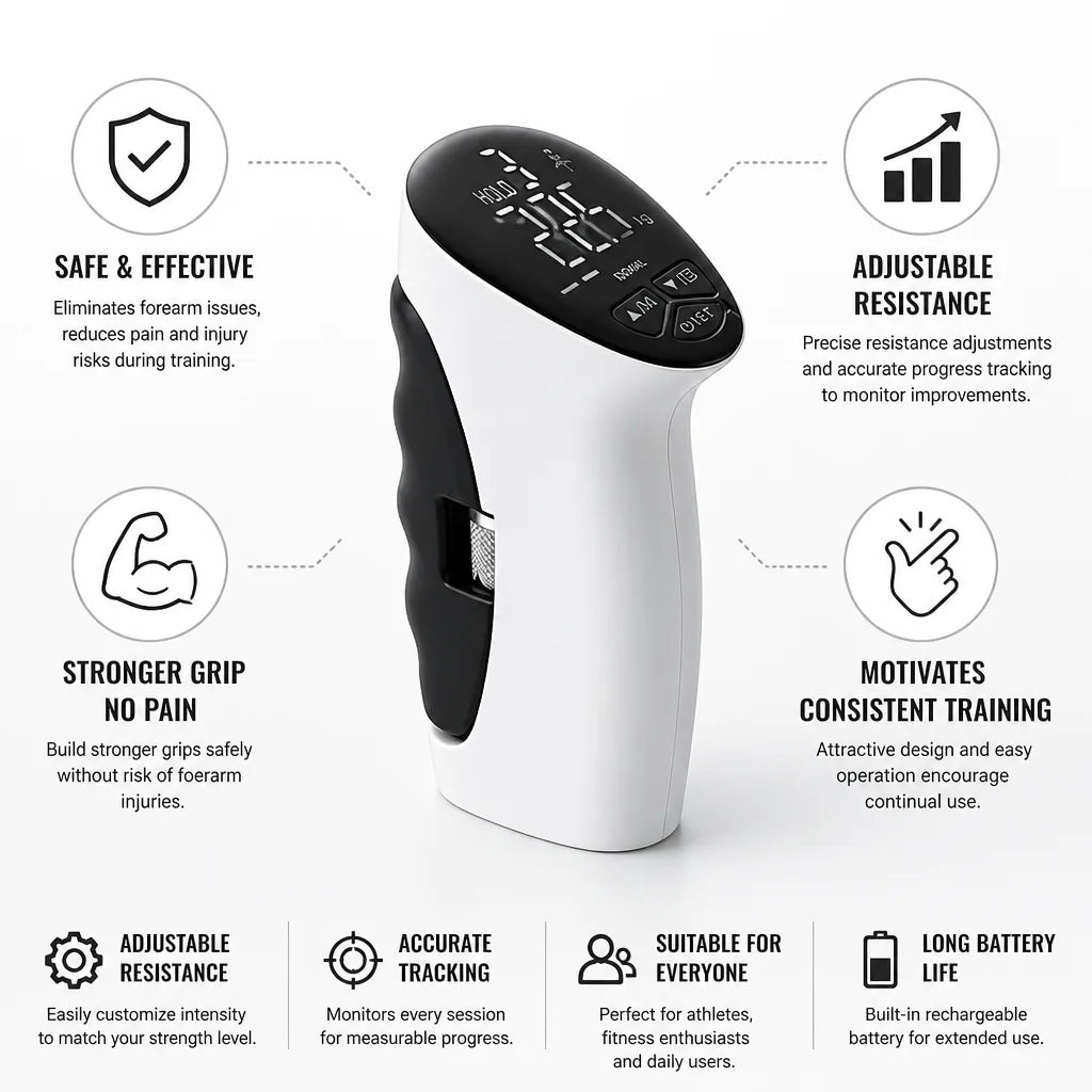 Grip Trainer Adjustable Resistance & Digital Tracking