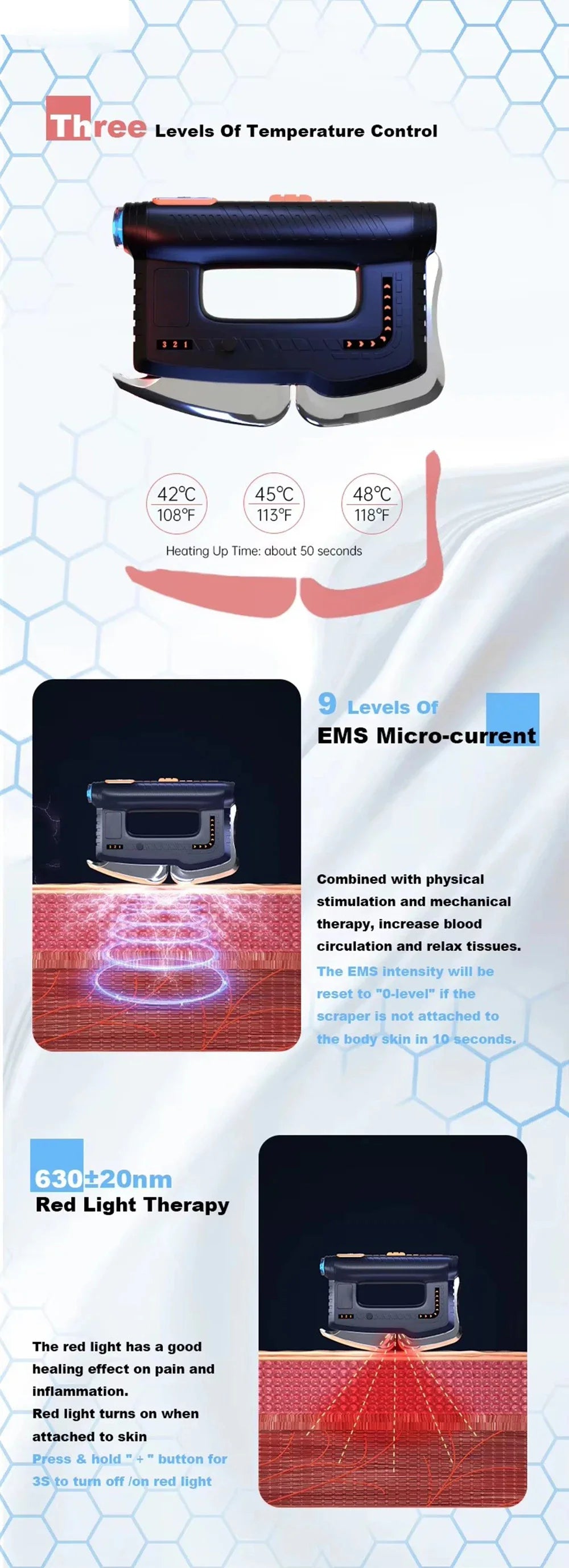 Gua Sha Massager EMS Microcurrent Heating & Red Light