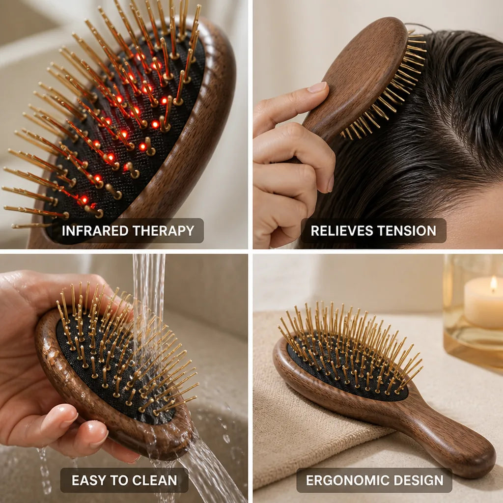 Gua Sha Scalp Brush Infrared Therapy & 24K Gold Needles