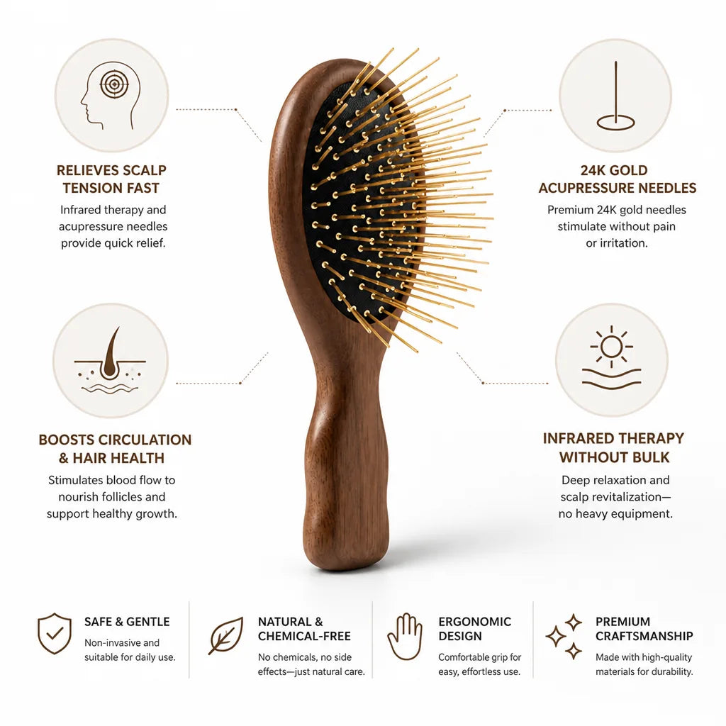 Gua Sha Scalp Brush Infrared Therapy & 24K Gold Needles