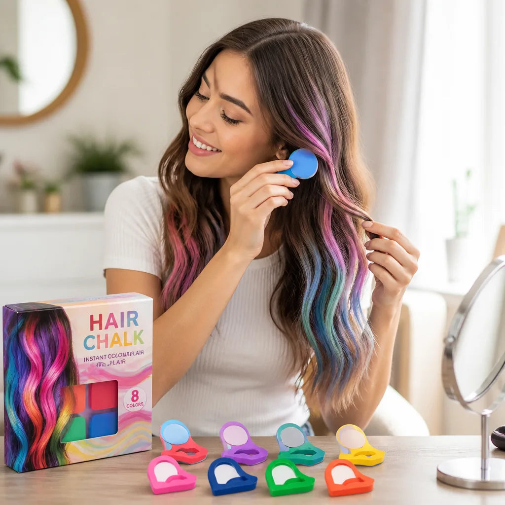 Hair Chalk Kit 8 Vibrant Colors Washable & Non-Toxic
