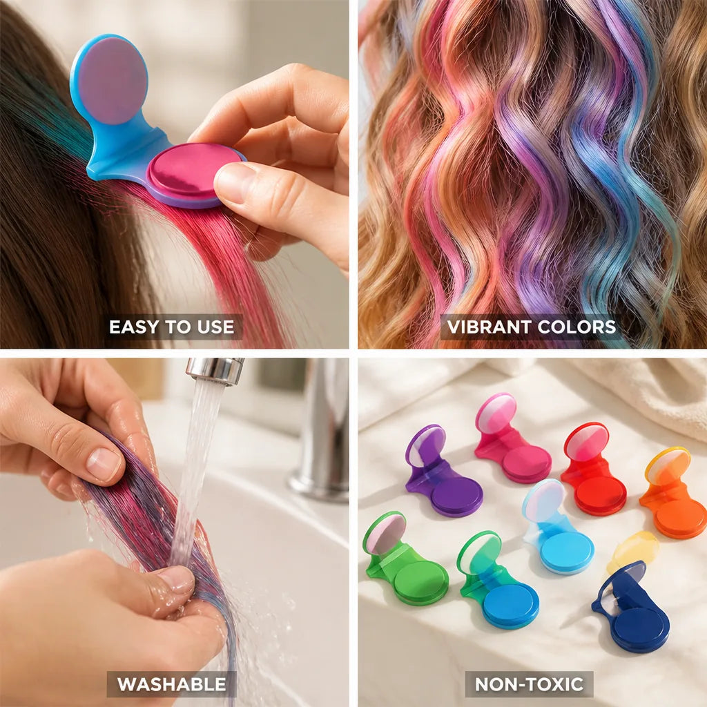 Hair Chalk Kit 8 Vibrant Colors Washable & Non-Toxic