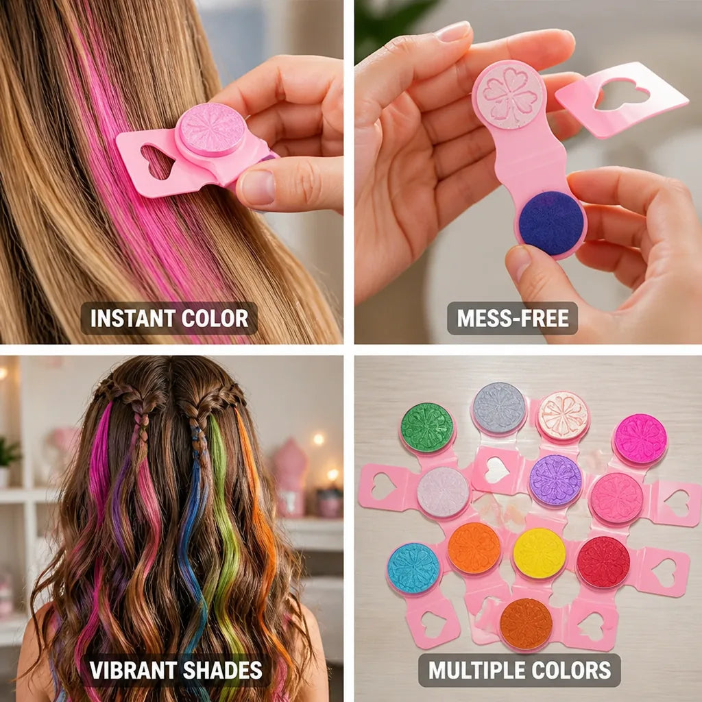 Hair Chalk Set Pearl Finish Mess-Free 12 Colors