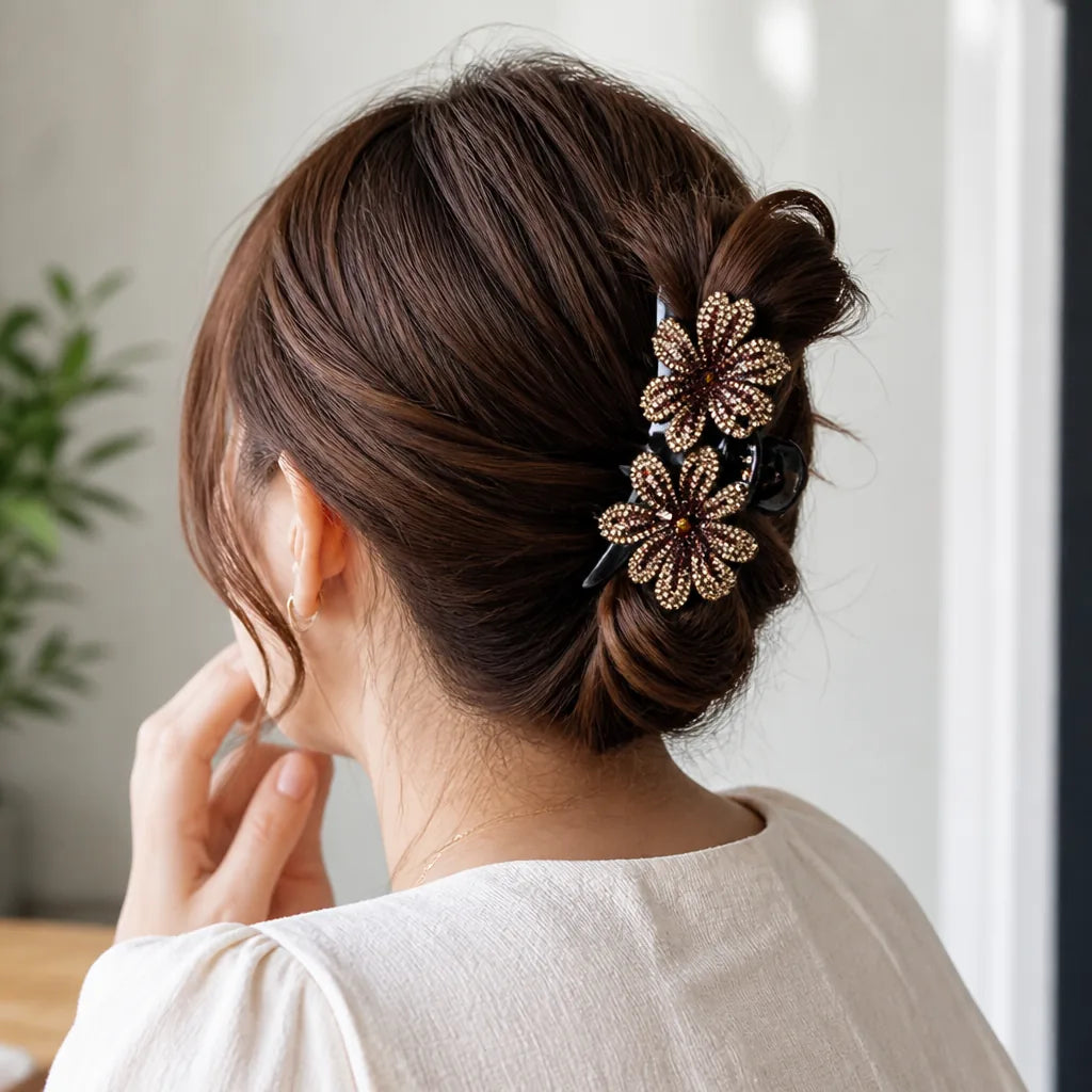 Hair Clip Floral Sparkling Stones All-Day Hold