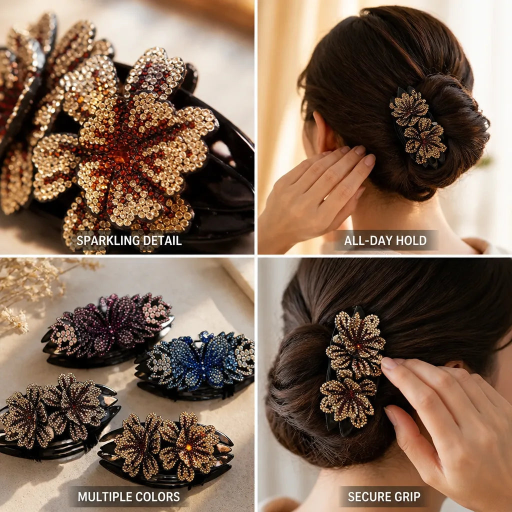 Hair Clip Floral Sparkling Stones All-Day Hold