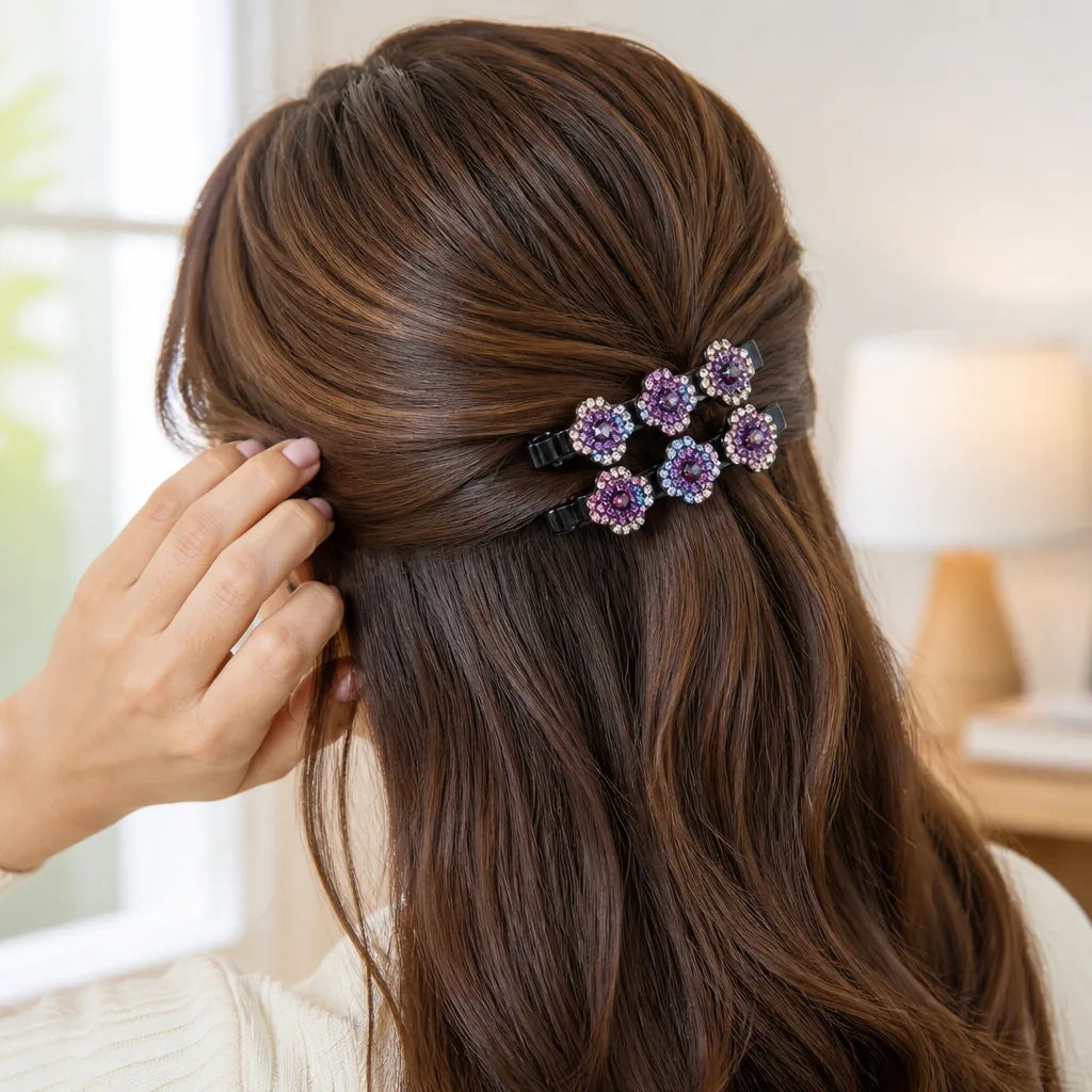Hair Clip Set Braided Crystal Accent Set of 2