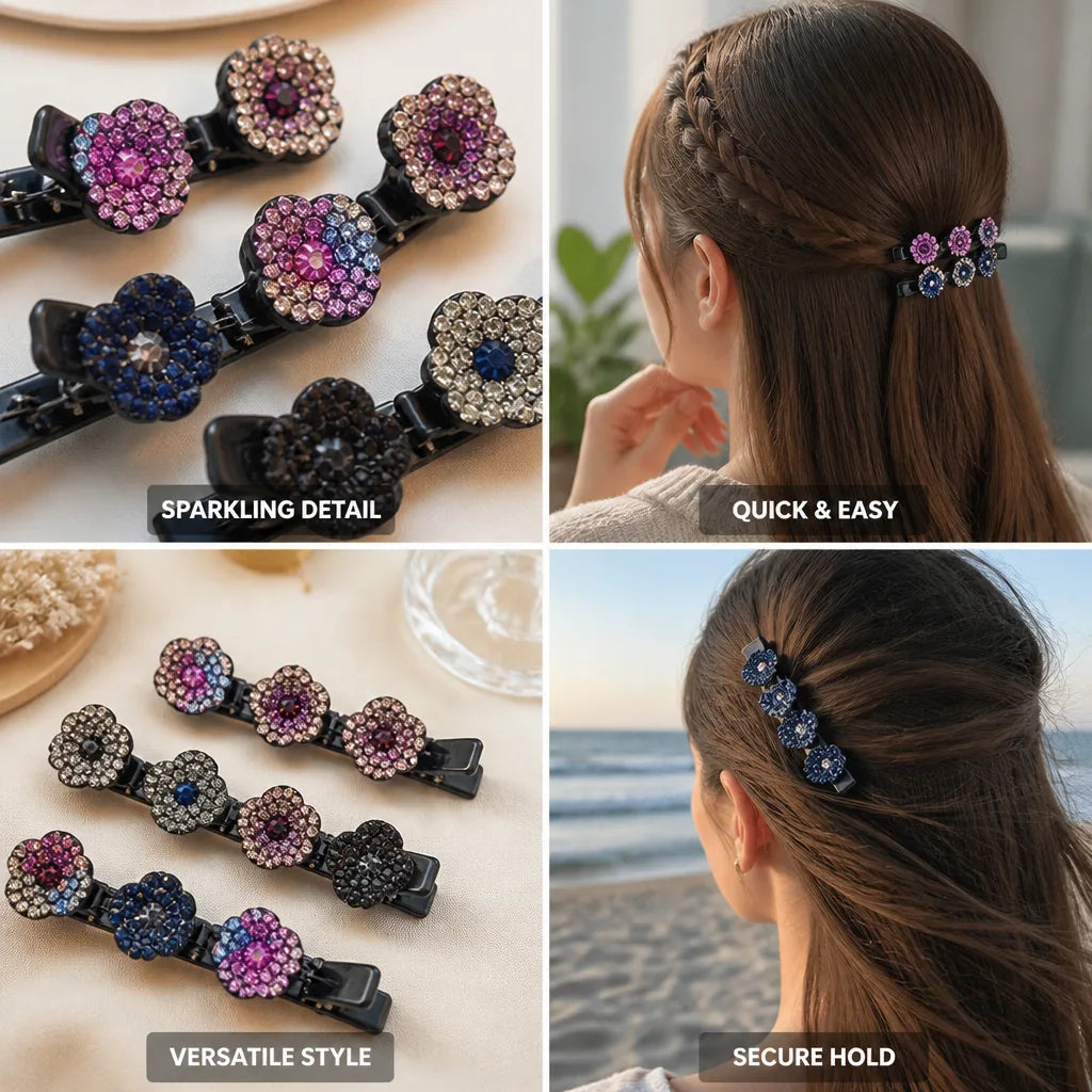 Hair Clip Set Braided Crystal Accent Set of 2