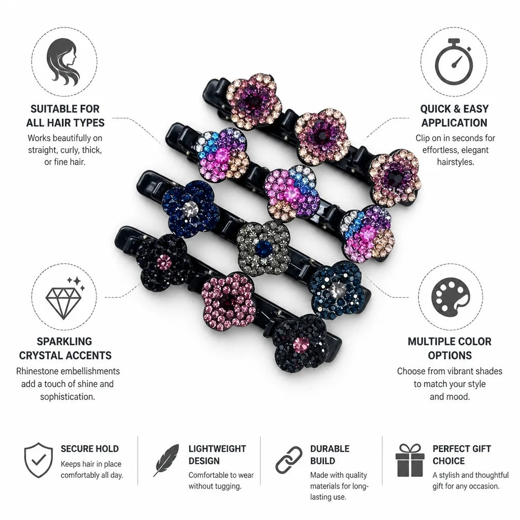 Hair Clip Set Braided Crystal Accent Set of 2