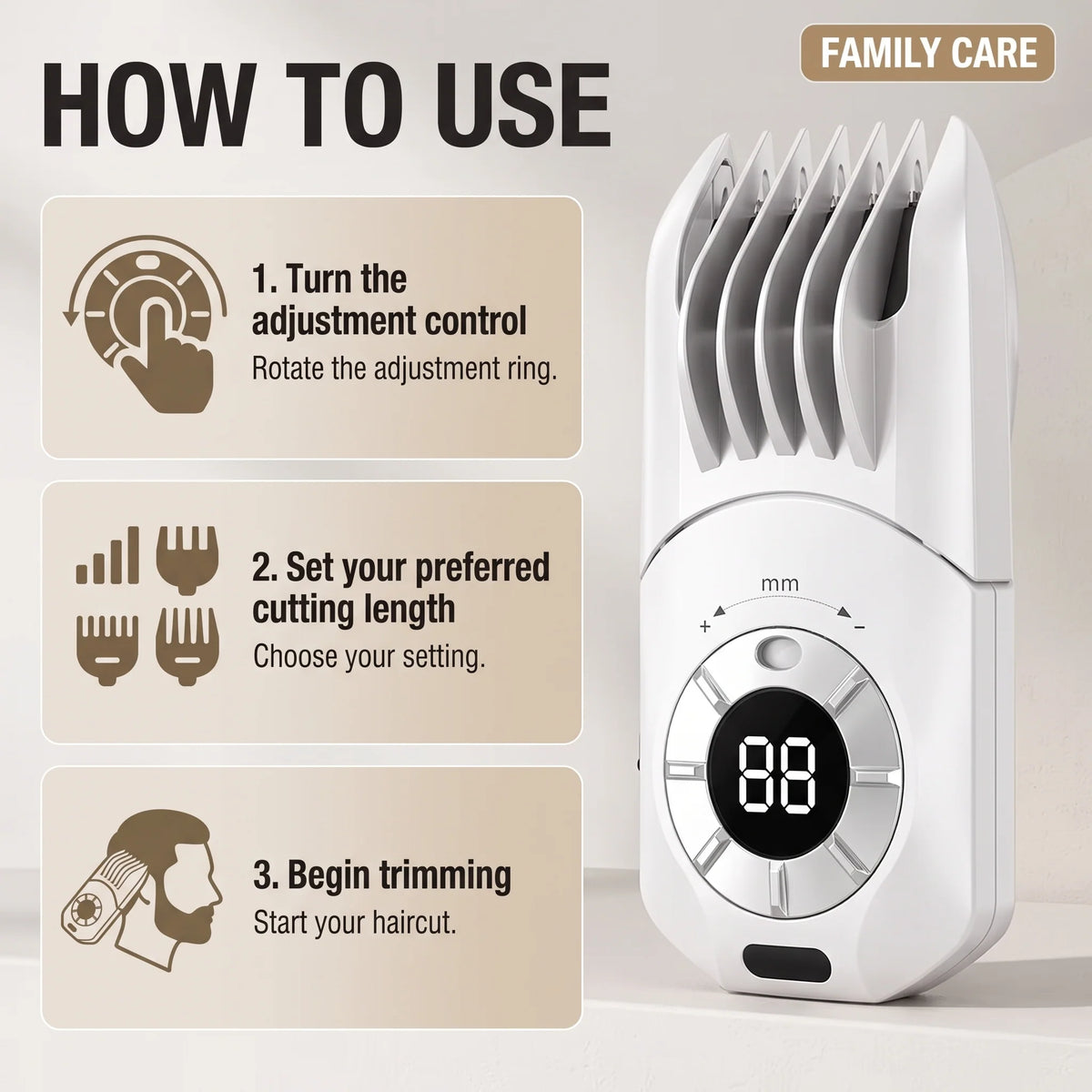 Hair Clipper Adjustable Length LCD Display Detachable Blade