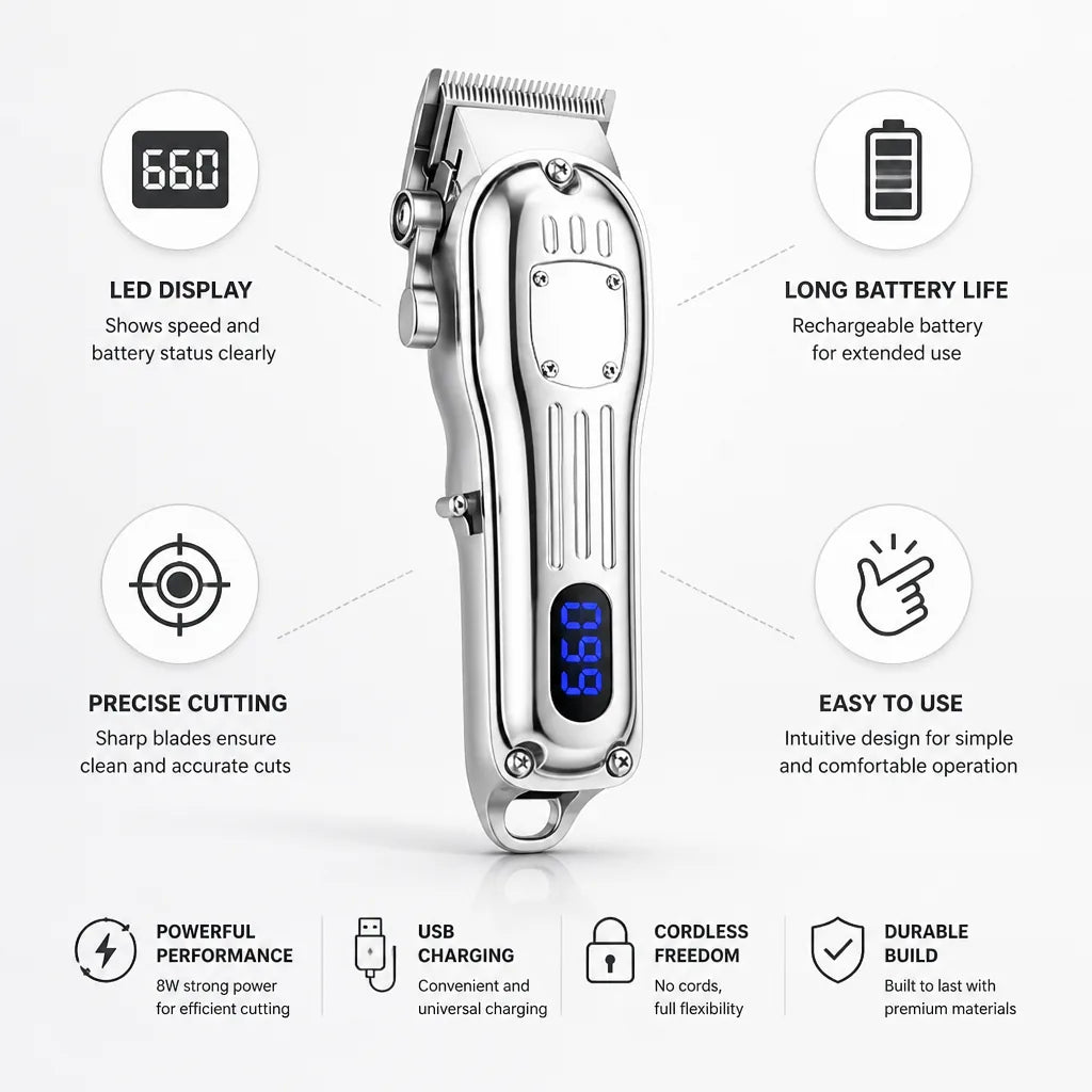 Hair Clipper Cordless LCD Display & Long Battery Life