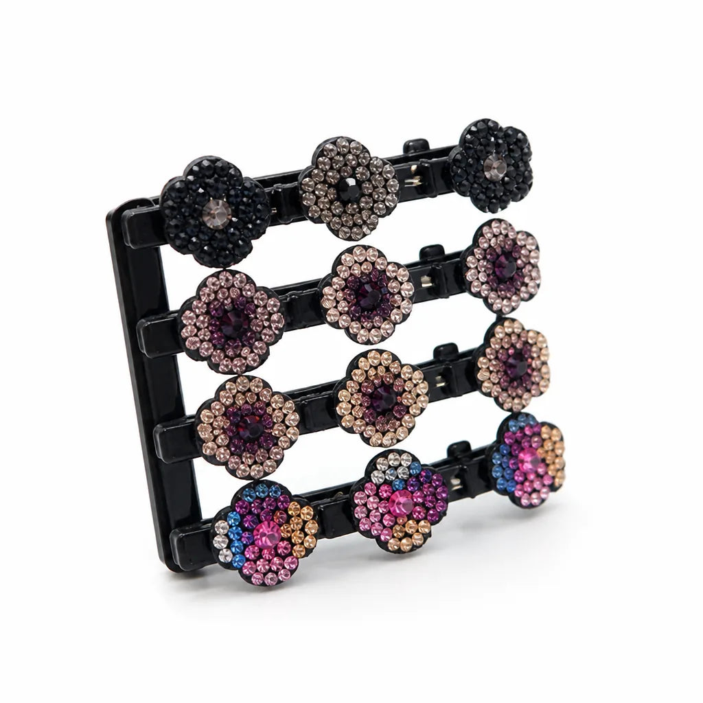 Hair Clips Double-Layer Acrylic & Rhinestone Set of 4