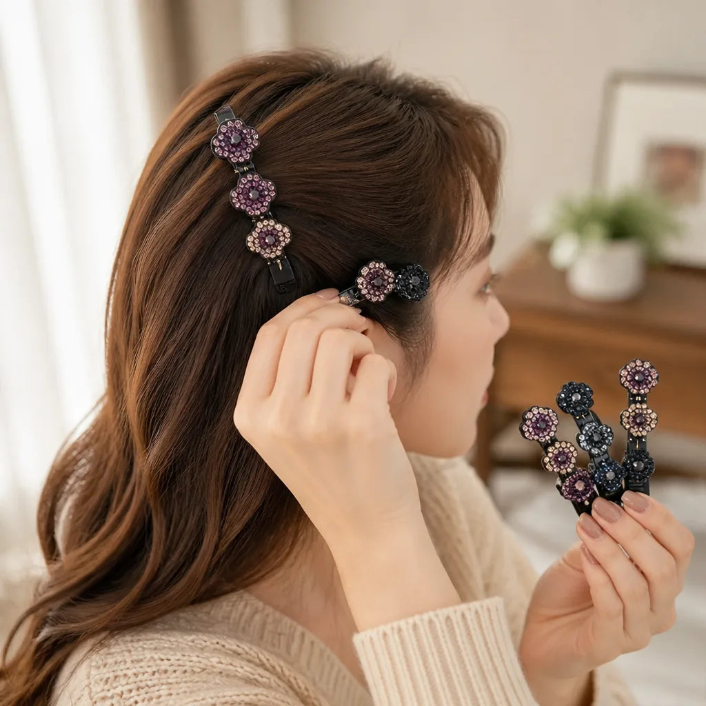 Hair Clips Double-Layer Acrylic & Rhinestone Set of 4