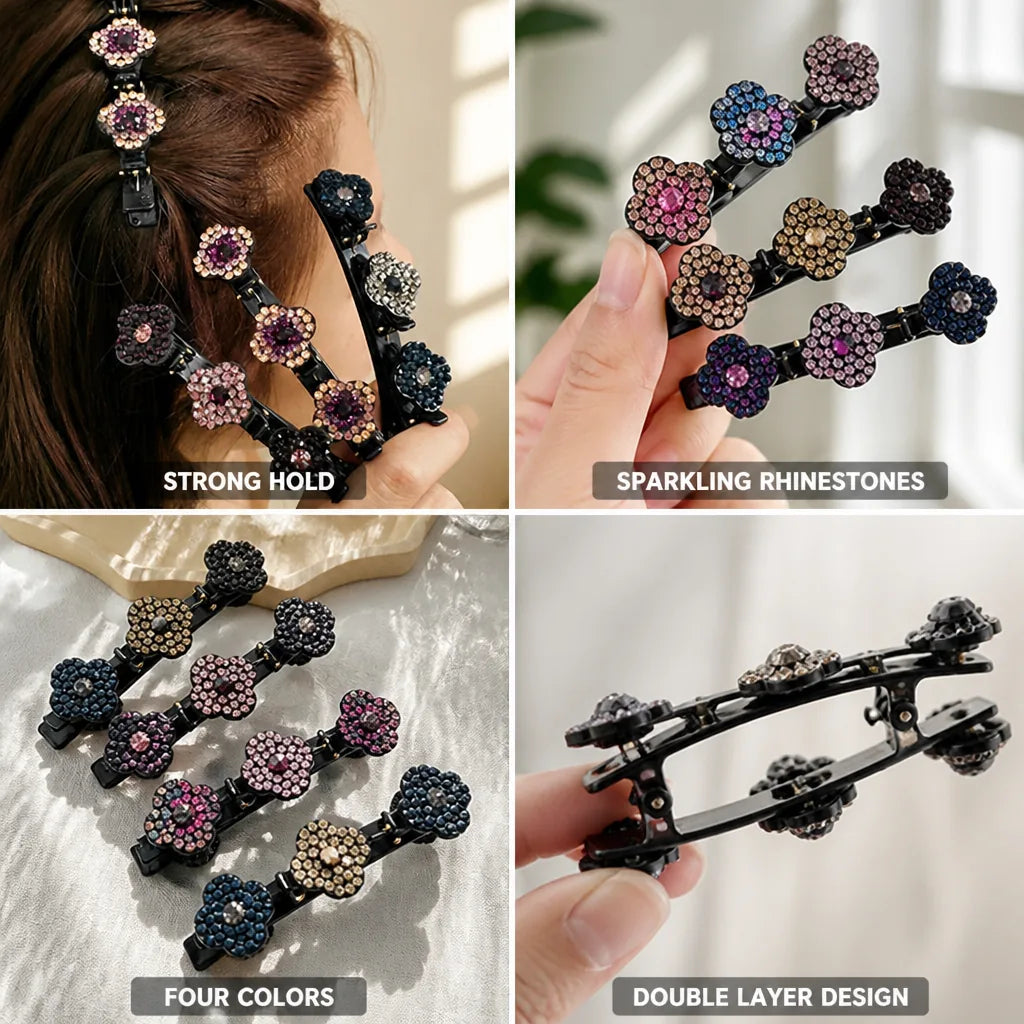 Hair Clips Double-Layer Acrylic & Rhinestone Set of 4