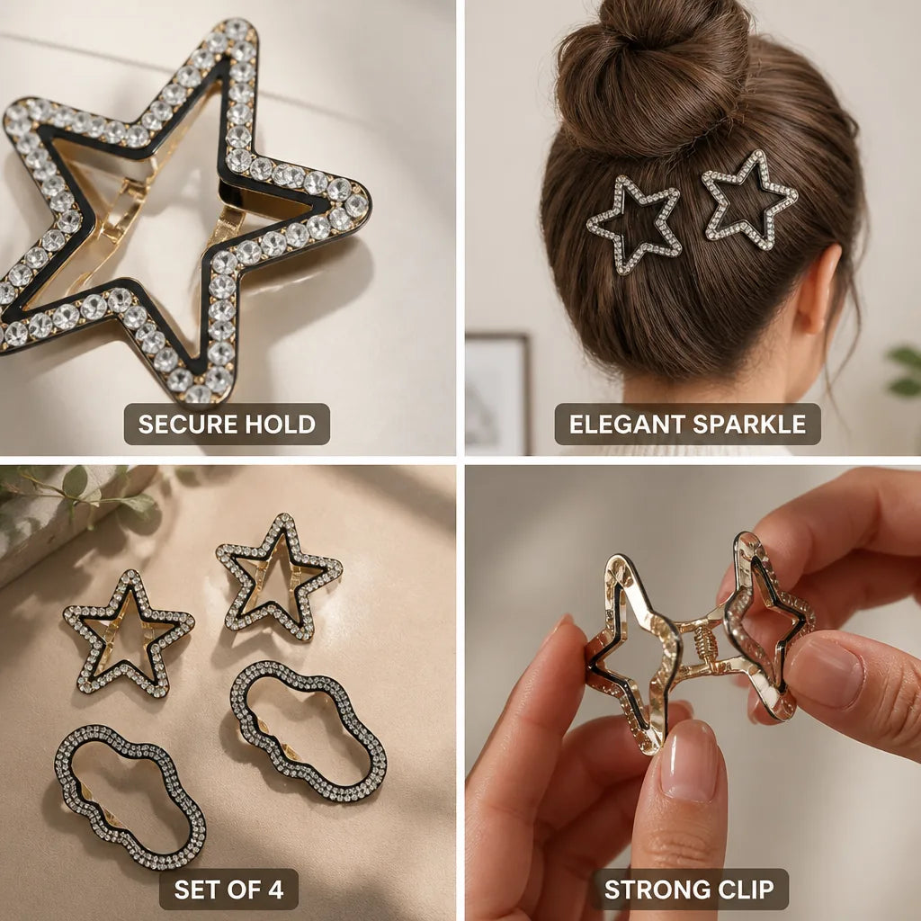 Hair Clips Rhinestone Strong Hold Set of 4