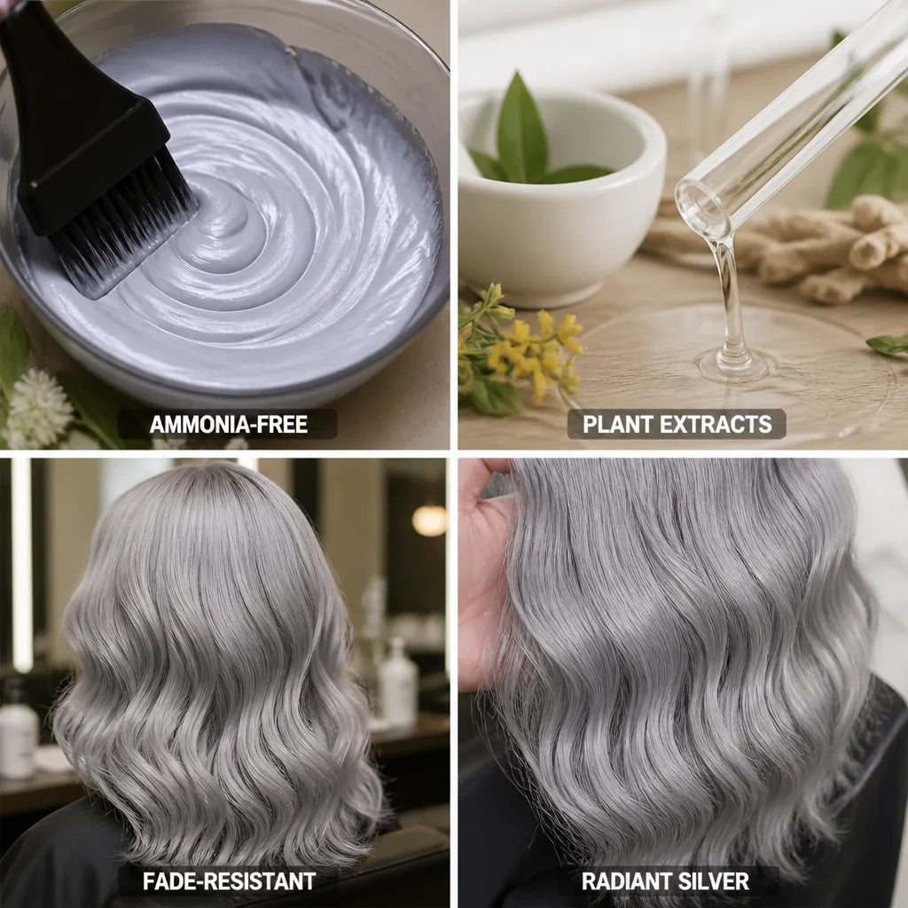 Hair Color Silver Ammonia-Free Plant Extracts Fade-Resistant