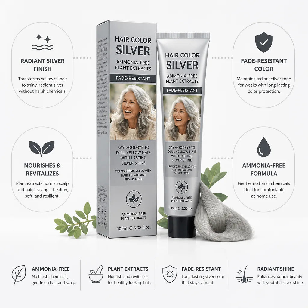 Hair Color Silver Ammonia-Free Plant Extracts Fade-Resistant