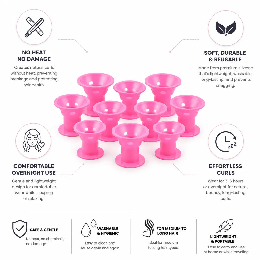 Hair Curlers Heat-Free Silicone Set of 10