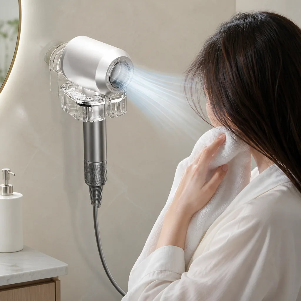 Hair Dryer Holder Wall-Mounted Adjustable Rotating Head