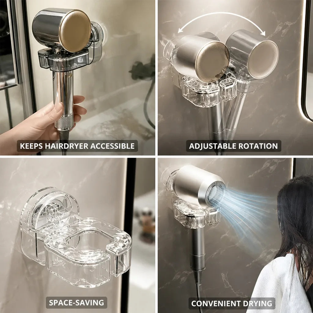 Hair Dryer Holder Wall-Mounted Adjustable Rotating Head