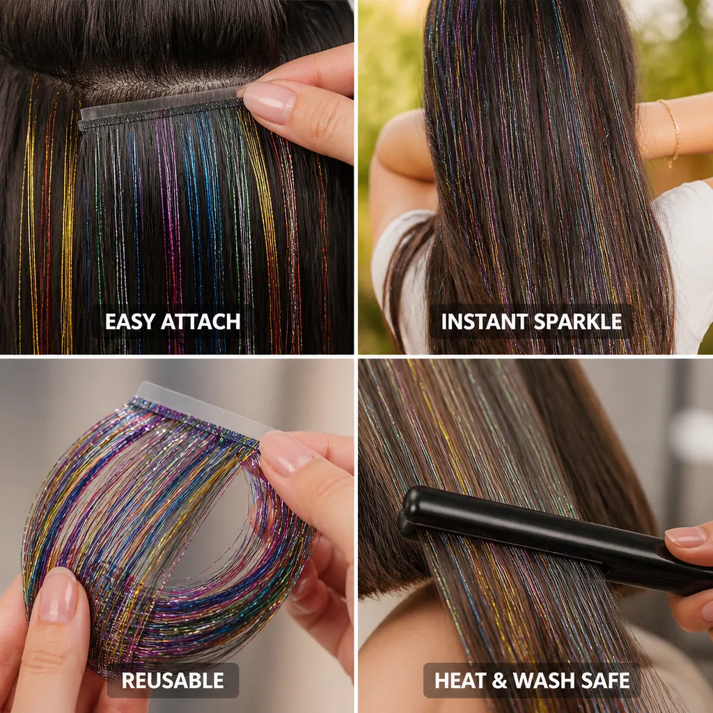 Hair Extensions Clip-On & Tape-On Shimmer Strips