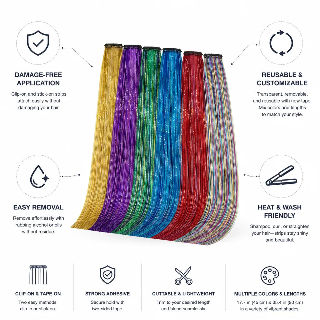 Hair Extensions Clip-On & Tape-On Shimmer Strips