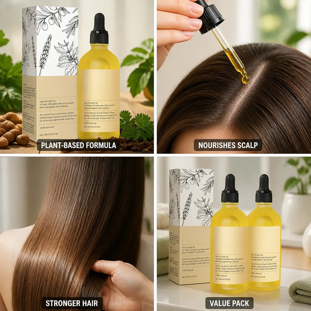 Hair Growth Oil Vegan Plant-Based Set of 2