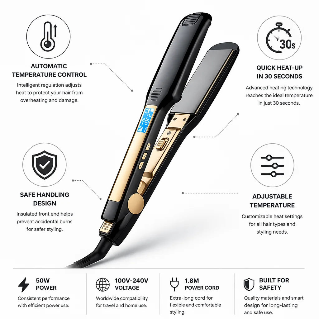 Hair Straightener Adjustable Temp 30s Rapid Heat