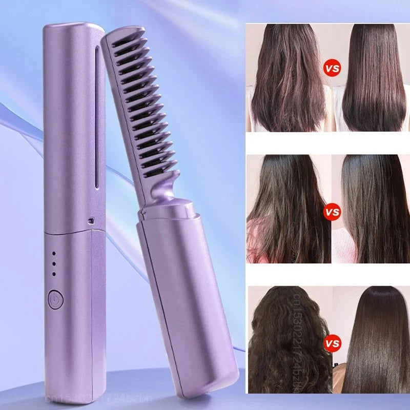 Hair Straightener Brush Cordless Ceramic Protective Cap