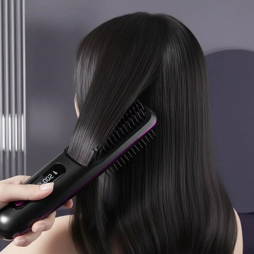 Hair Straightener Brush Cordless USB-C Rechargeable Ionic Digital Display