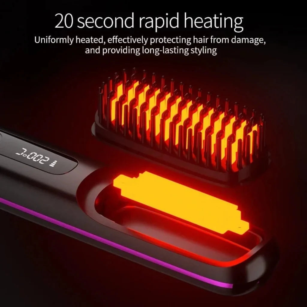 Hair Straightener Brush Cordless USB-C Rechargeable Ionic Digital Display