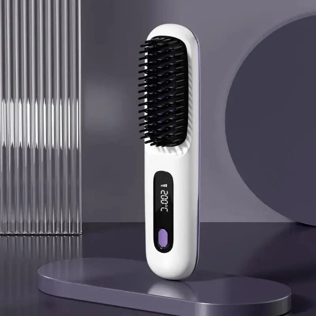Hair Straightener Brush Cordless USB-C Rechargeable Ionic Digital Display