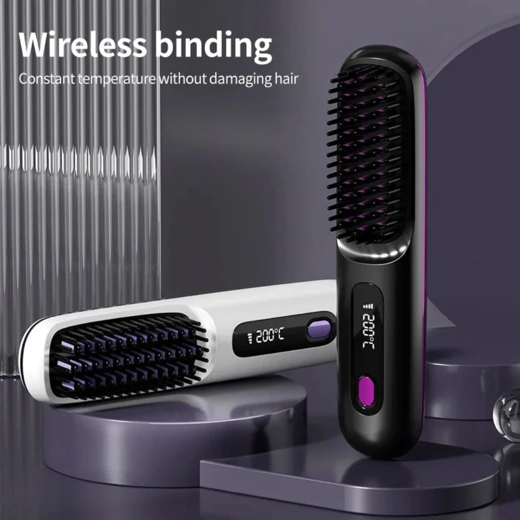 Hair Straightener Brush Cordless USB-C Rechargeable Ionic Digital Display