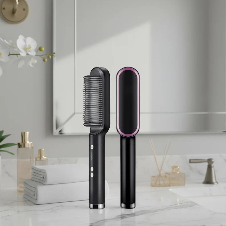 Hair Straightener Brush Ionic Ceramic Heated Teeth