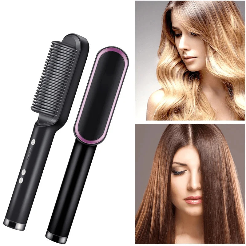 Hair Straightener Brush Ionic Ceramic Heated Teeth